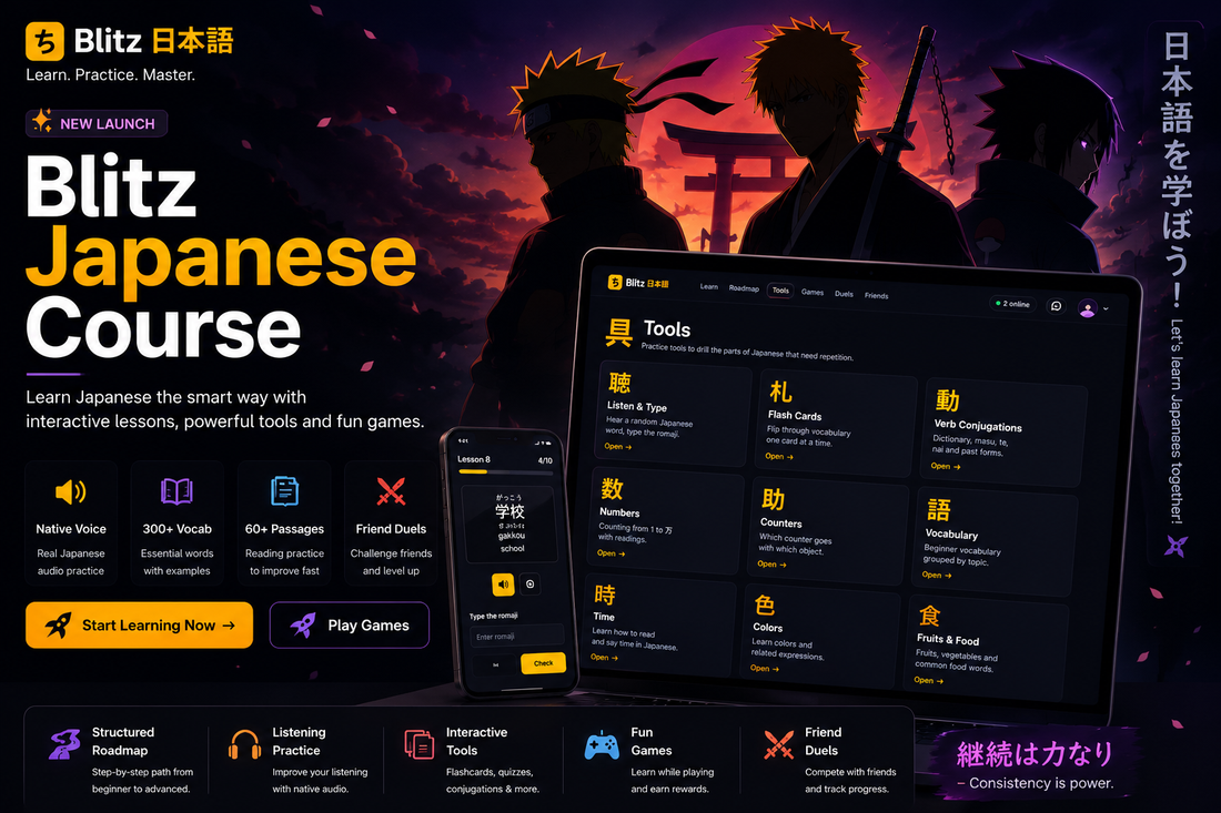 🔥 Introducing Blitz Japanese Course – Learn Japanese Through Interactive Lessons, Tools & Games